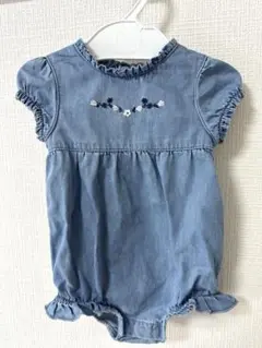デニム刺繍ロンパース ヘアバンドセット