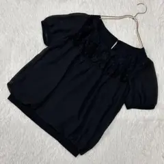 シアースリーブレースカットソー ブラック M オシャレ