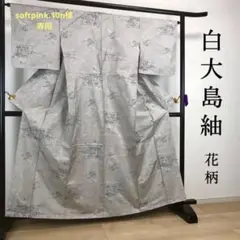 ZF297 白大島紬 正絹 袷 広衿 上質 上品 花柄 高級