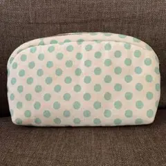 水玉模様ポーチ 中型 クリーム×ミント ハンドメイド