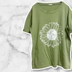 大花プリント Tシャツ Sサイズ オリーブグリーン