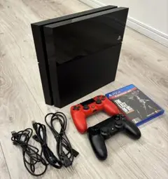 PS4本体 赤黒コントローラー ゲーム付き　初期化済