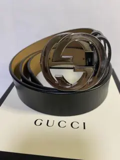 【美品】グッチ ベルト インターロッキング Gシルバー バックル レザーメンズ