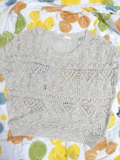 Anne Basket ベージュ レース編み 半袖ニット