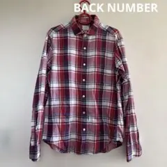 ▽BACK NUMBER　バックナンバー　長袖　シャツ　M　赤系　チェック　綿