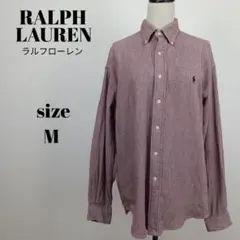 【a1899】RALPH LAUREN 長袖 チェック シャツ M 刺繍 ロゴ