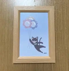 黒猫と花の風船　イラスト　ポストカードサイズ