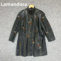 Lamandora ラムレザー/ピッグスキン スタンドカラーコート　グレー