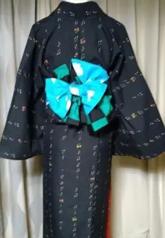 半幅帯 市松模様と空柄のリバーシブル ハンドメイド へこ帯
