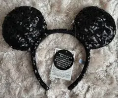 ディズニー　カチューシャ　スパンコールミッキー　黒色