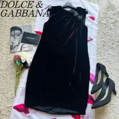 【良品】DOLCEu0026GABBANA ベロアワンピース ビジューリボン 42