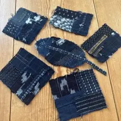 古布　藍染　襤褸　⑦ 葉っぱ入り　リメイク　補修　材料　ハンドメイド