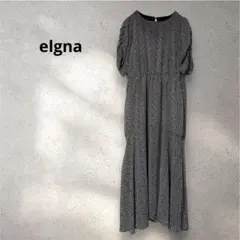 美品 elgna 花柄マキシワンピース パフスリーブ 黒系 【38】