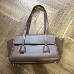 ブラウン　ロングハンドル　バック　ハンドバッグ　ショルダーバック　高見え