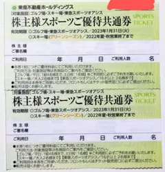 2枚 東急不動産 株主優待 スポーツ優待共通券