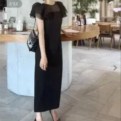 【神戸レタス】シフォン　黒ドレス　オケージョンワンピース　結婚式