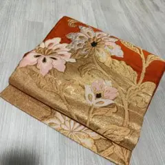 【N429】 名古屋仕立て ゴールド オレンジ 着物・小紋・紬やリメイクなどに