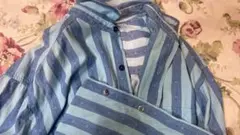 青と白のストライプ 半袖シャツ Lサイズ