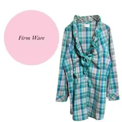 【Firm Ware】綿混♡チェックフリルシャツ♡ウエスト紐♡カジュアル♡青緑系