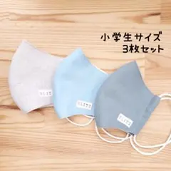 【無地マスク】布立体マスク 3枚セット 小学生 子供 男の子 ブルー系 綿麻