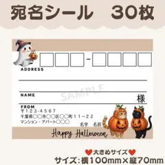 宛名シール　ハロウィン⑨　猫　秋　大きめサイズ　30枚
