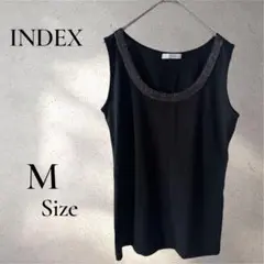 INDEX クルーネック タンクトップ◆首元 デコレーション ブラック◆Mサイズ