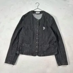 ピンクハウス ノーカラー デニムジャケット ジージャン バックロゴ