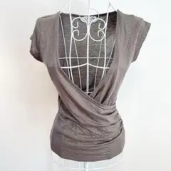 MICHELKLEIN ミッシェルクラン ブラウン ラップスタイル Tシャツ M