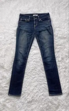 MOUSSYマウジーパウダースキニーダークブルーデニムローライズ25ストレッチ