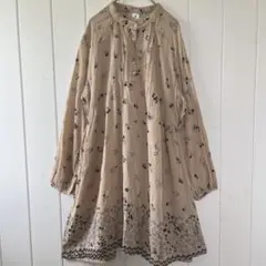 pyumosso ワンピース 長袖 花柄 3Ｌ ベージュ