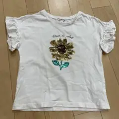 エニィファム　フラワー刺繍 スパンコール ホワイトTシャツ　120