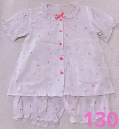 西松屋 女の子 半袖 パジャマ 130 ホワイト ピンク ストライプ