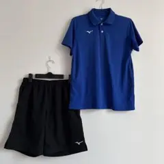 Mizuno 青 ポロシャツ &ハーフパンツ ユニフォームセット/メンズM