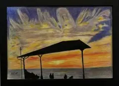 夕景　色鉛筆画