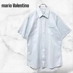【マリオバレンチノ】半袖ワイシャツ ブルー メンズ 綿 麻 胸ポケット 薄手 上