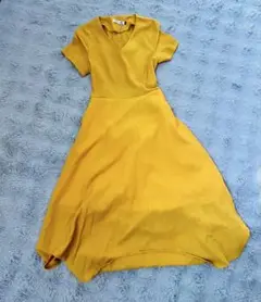 イエロー 半袖ロングワンピース