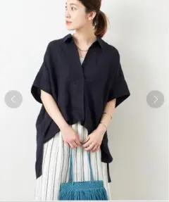 ジャーナルスタンダード　スキッパープルオーバー　リネンレーヨン　ネイビー