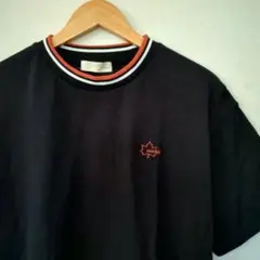 LOGOS ロゴス リブ襟半袖Tシャツ 黒 ブラック Lサイズ