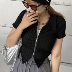 フロントジップクロップド丈ポロ襟トップス ZOZO non-hedge GRL