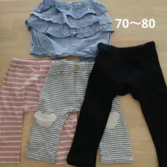 デニムブルー フリル付きショートパンツとレギンスセット 70〜80サイズ