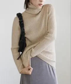 セレクトモカ【12色展開】タートルネックリブニット ベージュ 現行品