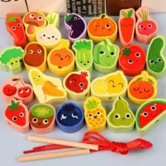 【SALE】 ひも通し くだもの やさい 知育 モンテッソーリ 指先遊び 想像力