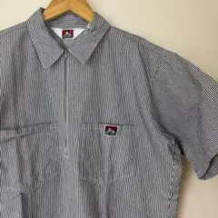 90s 00s BEN DAVIS ハーフジップ ワークシャツ ヒッコリー
