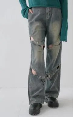 uenui STUDS CUT DENIM PANTS