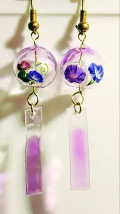 Ｎｏ．442 ハンドメイドピアス 風鈴 朝顔 B