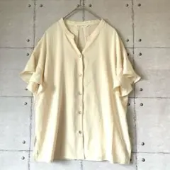 テチチテラス スキッパーシャツ 半袖 フリル袖 バンドカラー オフィス Fサイズ