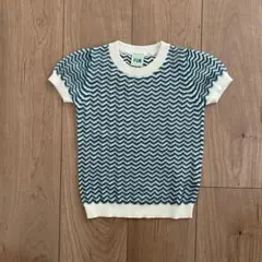 美品　FUB 緑と白のジグザグ模様 コットンニット