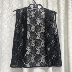 ノースリーブ　ベスト　総レース　ブラック　花柄　婦人服　ミセス　シニア