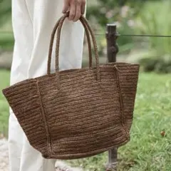 【美品】MAISON N.H PARIS Avril カゴトート　ラフィア 茶