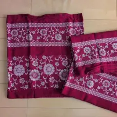 昭和レトロ赤色花柄座布団カバー